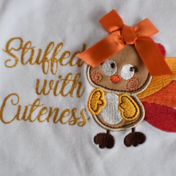 Baby Essentials Embroidered Turkey Stuffed with Cuteness Bodysuit 12 Months - Picture 3 of 4